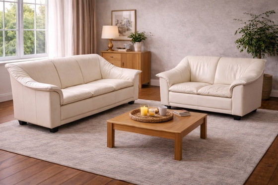 Image 1 of Ensemble de canapés vintage en cuir 2 pièces — 2 places + 3 places — Seconde moitié du XXe siècle