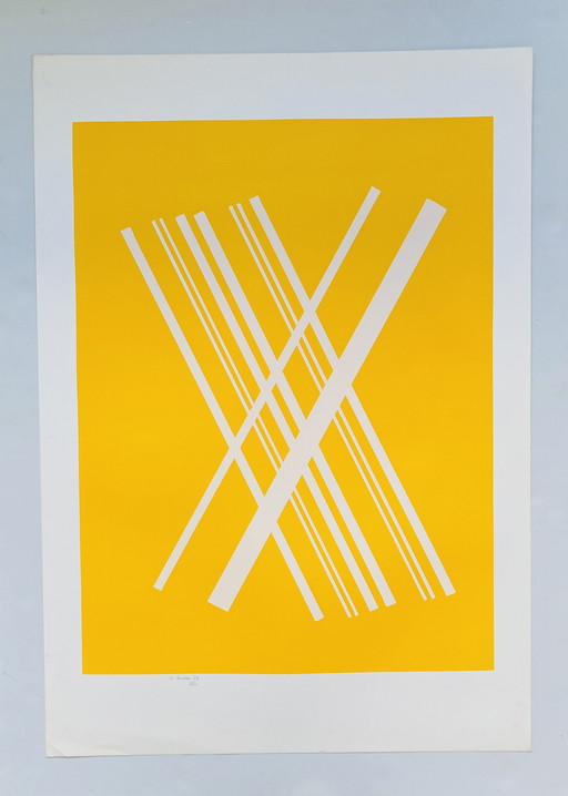 Willem Hussem - Sérigraphie jaune vintage - Minimaliste