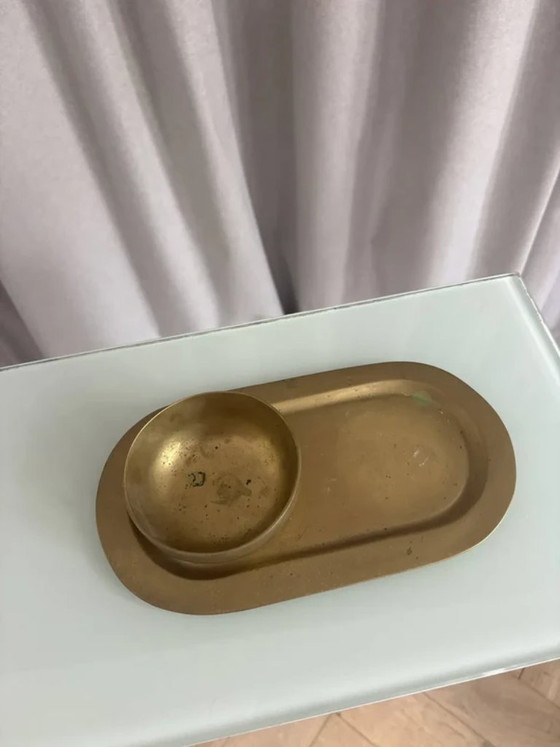 Conjunto de bolsillo vacío y cuenco de latón macizo firmados por Giò Lanciani. – Objetos decorativos, Brass (photo 5 of 11)