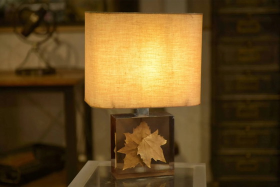 Lampada con inclusione di foglia di platano di Pierre Giraudon anni '70 – Lampade da tavolo, Vintage (photo 4 of 11)