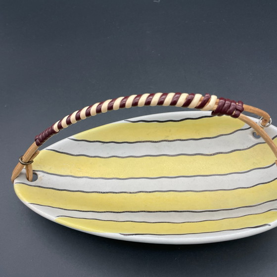Steuler Keramik 4101/1, Vintage Handled Bowl with Rattan Handle, 1950s, Table accessories, Ceramic, Yellow (photo 5 of 8)
