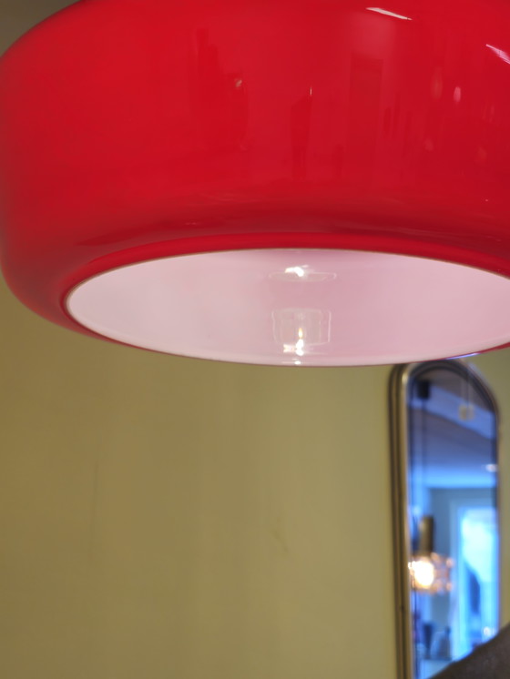 Image 1 of Glass Vintage Opaline Glass Pendant Lamp Ceiling Lamp Red