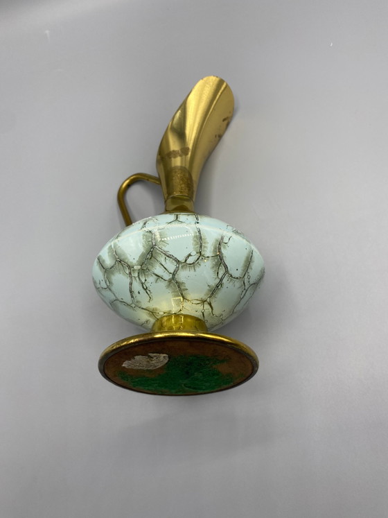 Decoratieve schenkkan van blauw gebarsten glas en verguld messing – Glazen & Karaffen, Brass (photo 5 of 6)