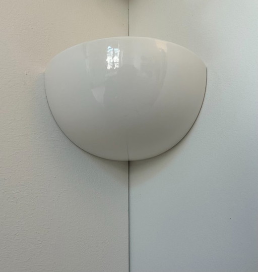 Glossy white porcelain corner wall lamp, France 1970
