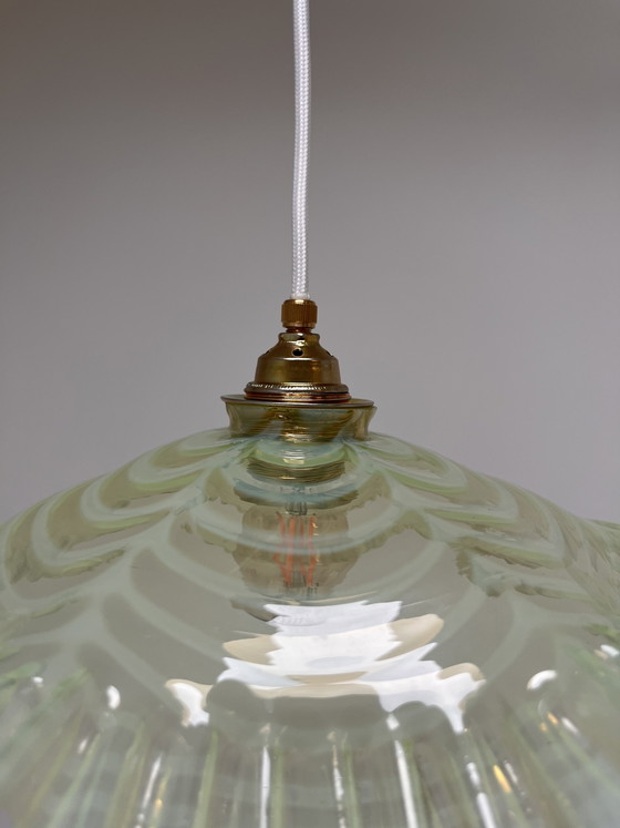 Image 1 of Sfeervolle, lichtgroene vintage hanglamp, vermoedelijk Frans
