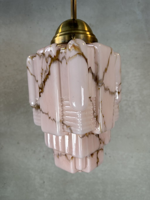 Grattacielo Art Déco - rosa opalino marmorizzato e ottone