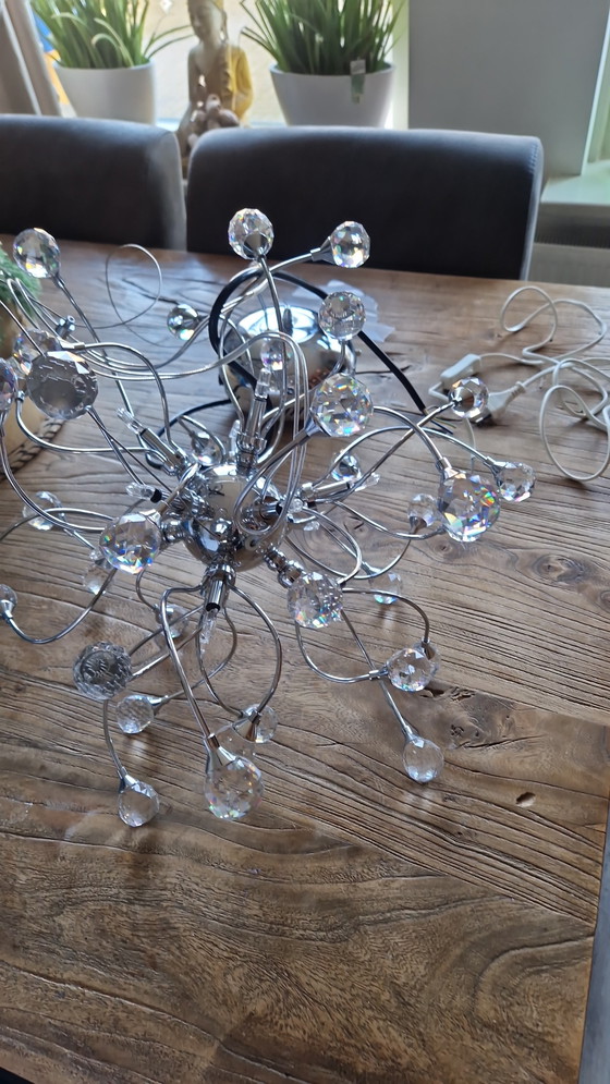 Image 1 of Lampada a sospensione Sonja Chrome-Crystal, esclusiva illuminazione Searchlight, 12 punti luce