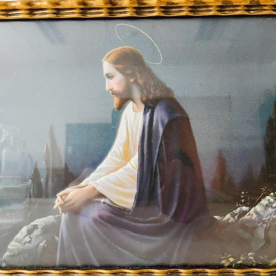 Image 1 of Vintage Religioso litografia a colori Gesù Cristo Monte degli Ulivi 1930