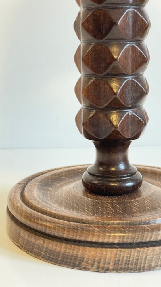 Image 1 of Vintage Geometric Wooden Lamp in the Style of Charles Dudouyt