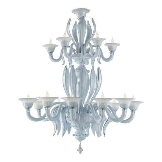 Image 1 of Lampadario in vetro di Murano in stile veneziano azzurro, stile moderno di metà secolo, con foglie