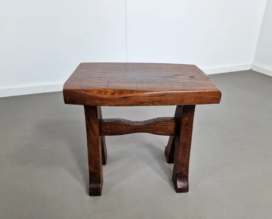 Eiken krukje | Frankrijk jaren 60, Bruin, Rustic (foto 3 van 11)