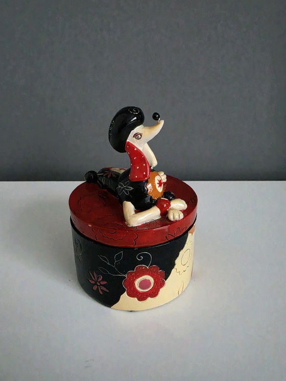 Ceramic dog on jewelry/trinket box, 80s, Decorative Objects, Black (photo 3 of 13)