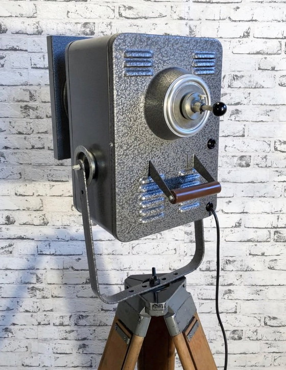 Image 1 of Vintage Grey Theater Spotlight on Wooden Tripod, 1980s