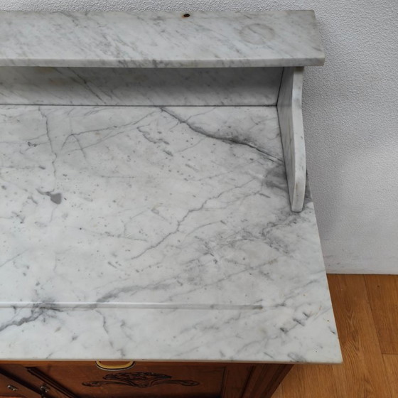 Image 1 of Vintage Antiek dressoir commode ladekast badkamermeubel met marmer blad