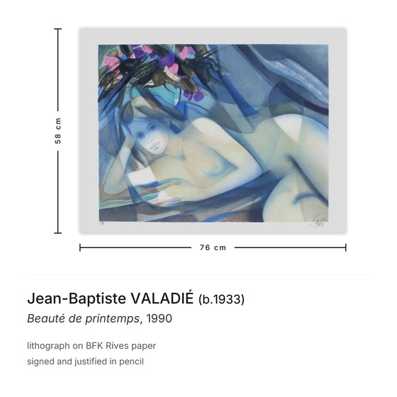 Gesigneerde lithografie van Jean-Baptiste Valadié, Lente Schoonheid 1990 – Litho's & Zeefdrukken, Paper (photo 3 of 5)