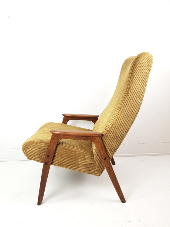 Image 1 of Poltrona vintage in legno di teak giallo, recentemente rivestita in senape