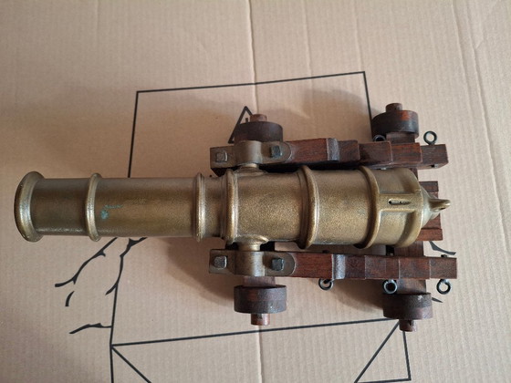Image 1 of Large bronze and wood cannon, 33 cm long