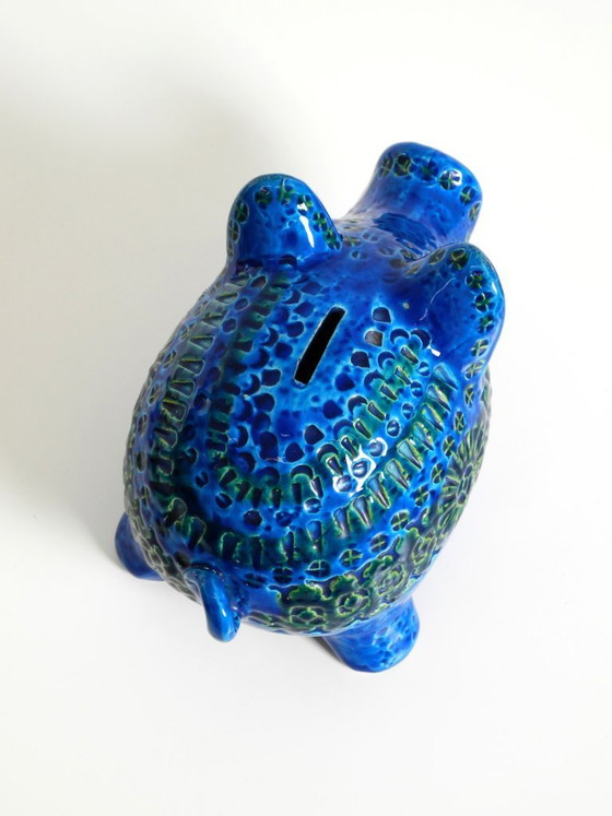 Image 1 of Beautiful 1960s large Rimini Blu ceramic pig money box by Aldo Londi for Bitossi Italy