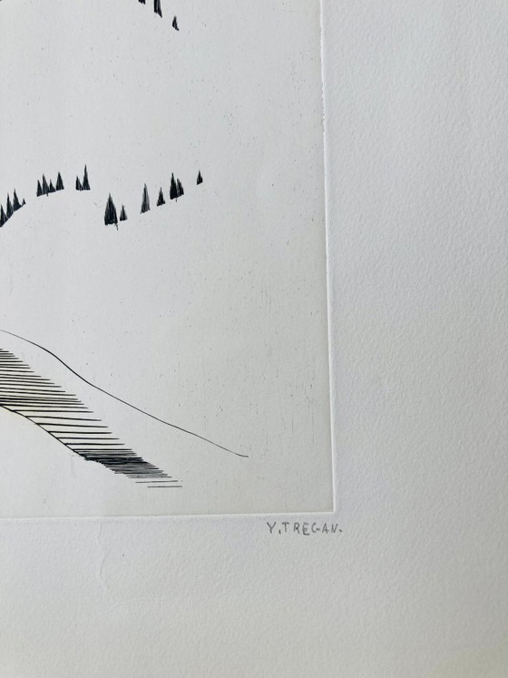 Image 1 of Yves Tregan - Vintage Etching - Abstract Mountain Landscape