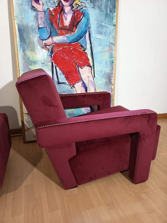 Image 1 of CASSINA 2X Poltrone 637 UTRECHT  (NUOVE MAI USATE) in Velluto 13L Ortigia/Plum con Cuciture in filo Naturale a punta Cavallo