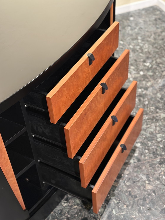 Image 1 of Credenza Art Déco postmoderna nera vintage XL con legno di radica