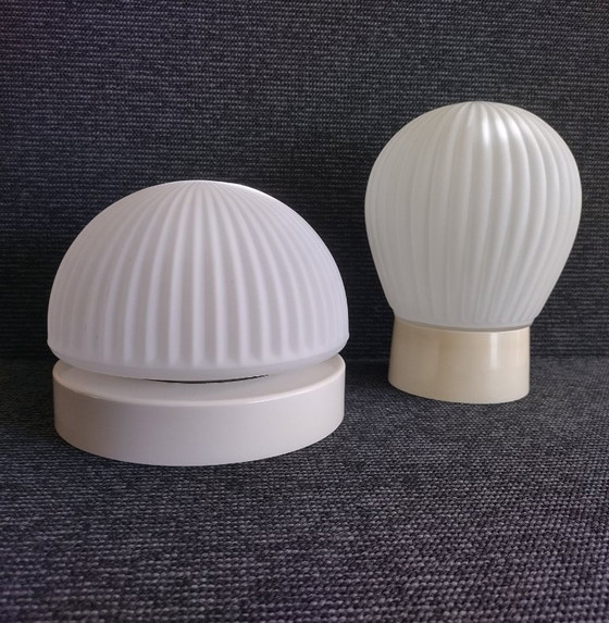 Image 1 of Ceiling Lamps - Ribbed Frosted Glass - Vintage