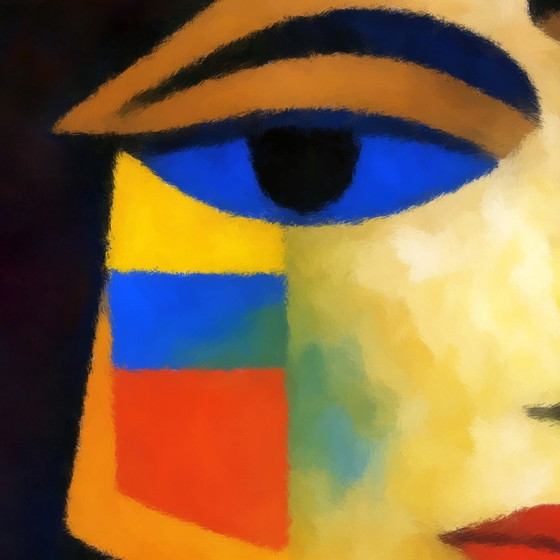 Image 1 of Gekleurd Canvas Frame / Abstracte Indiase Vrouw / Abstracte Kunst / Wanddecoratie (60 x 80 cm)