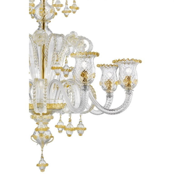 Image 1 of Prunkvoller Rigadin-Kronleuchter aus Muranoglas mit edlem Goldbesatz
