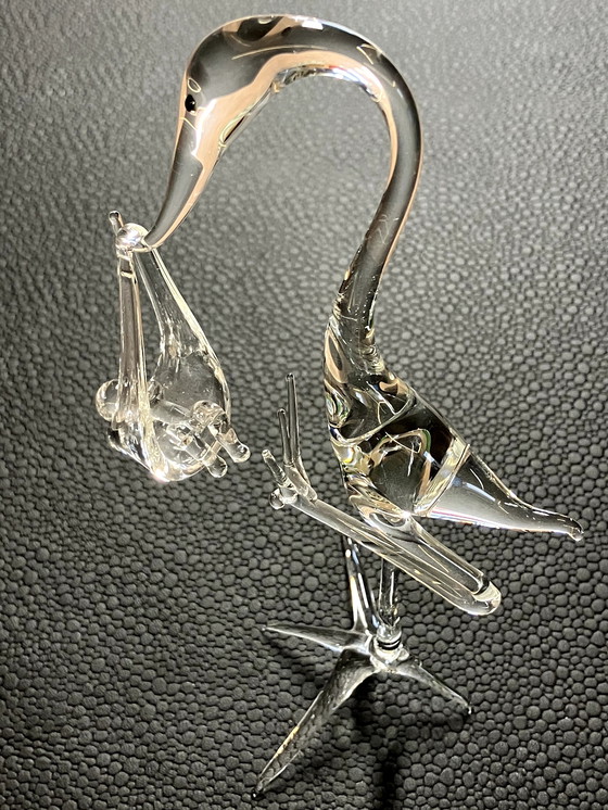 Image 1 of Stork With Baby Own Creation, Glass Blowing Handmade!