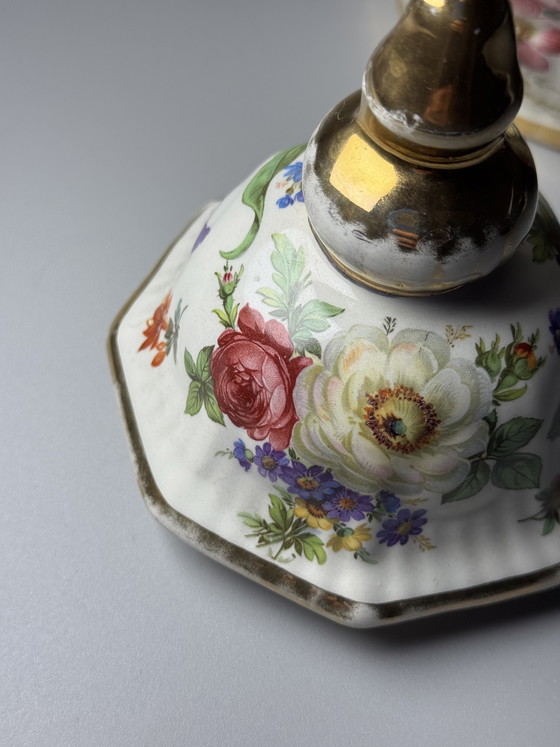 Image 1 of Pot à couvercle Boch Frères La Louvière Keralux – Motif floral « Bouquet de Saxe » – Art déco belge, années 1930/1940