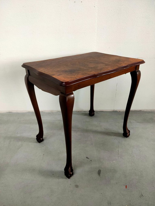 Tavolino antico convertibile con gambe laterali, tavolino da caffè