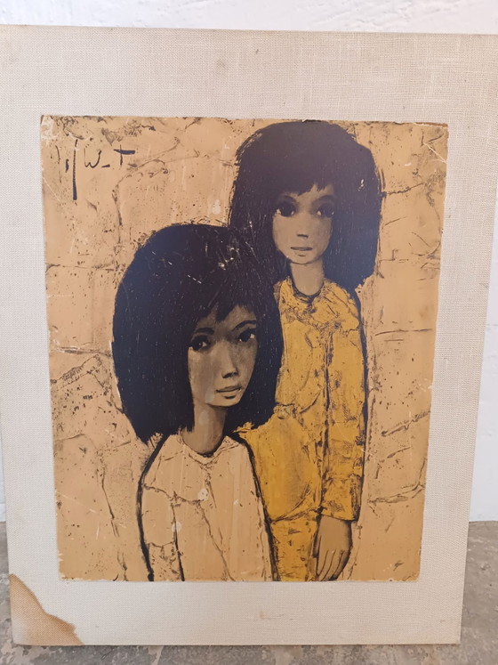 Jef Wauters "Deux Filles" vintage print, Giclée Prints, Hout, Canvas, Beige (foto 3 van 15)