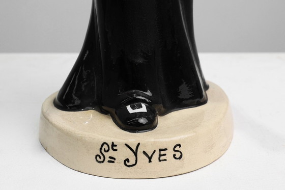 Image 1 of Signed “St. Yves” Earthenware Statue by Jos Kervella for Henriot Quimper, France, 1947