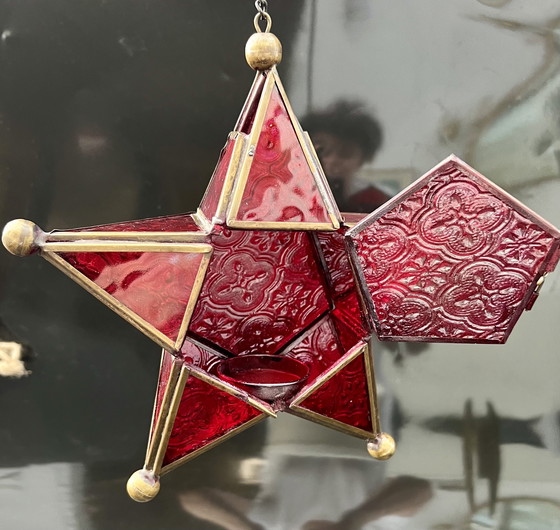 Image 1 of Handgemaakte glazen ster – Art Nouveau-geïnspireerde hanglantaarn, circa jaren 70