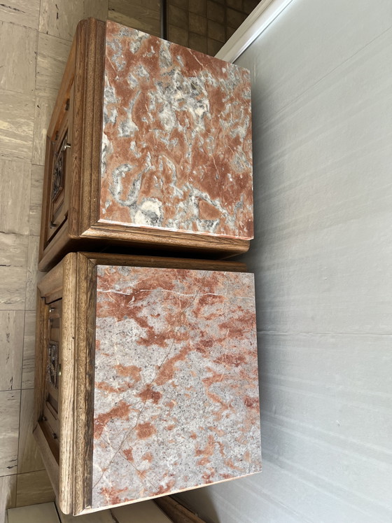 Tables de Chevets Vintage Ancienne Retrouvé Bois et Marbre Art Déco – Tables de nuit, Wood, Marble (photo 3 of 5)