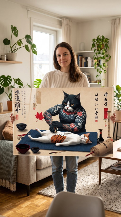 Foto stampata / serie limitata / decorazione originale / quadro decorativo / arte / tatuaggio / gatti