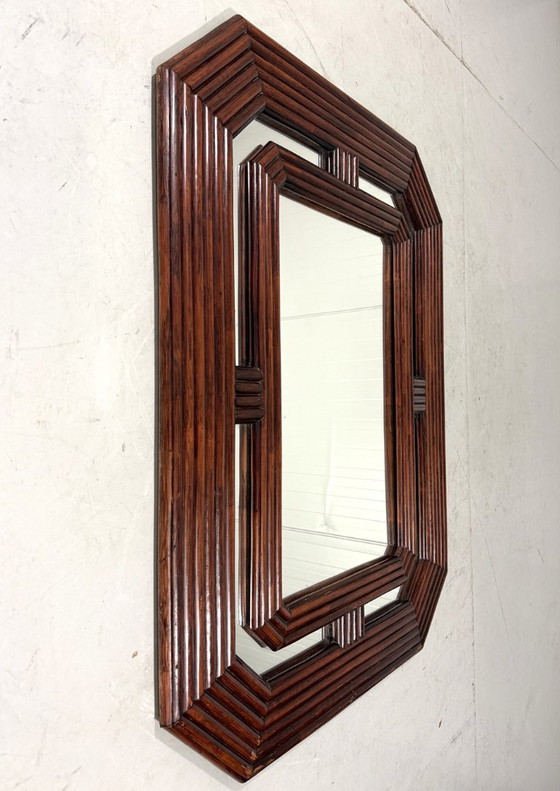 Image 1 of Gran espejo de ratán oscuro, años 70