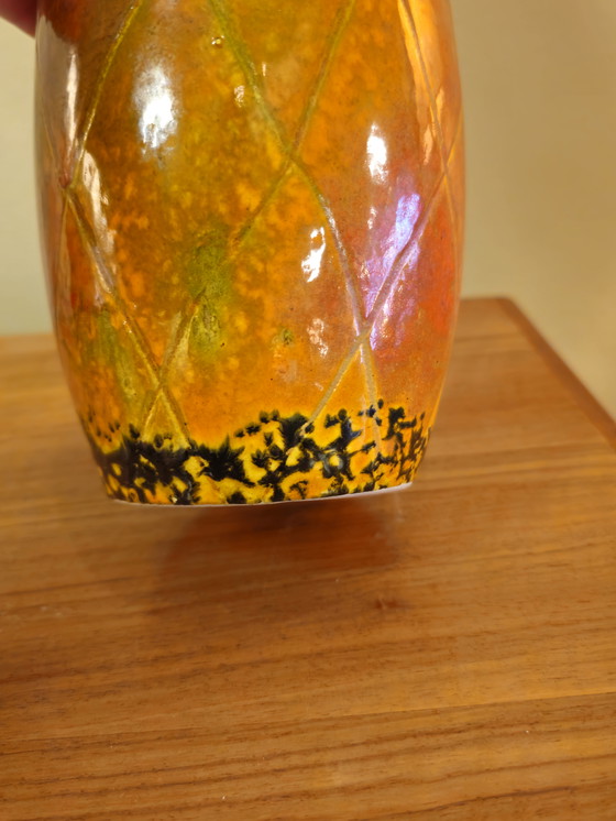 Image 1 of Vintage Orange Green Ceramic Vase Small Vase Germany