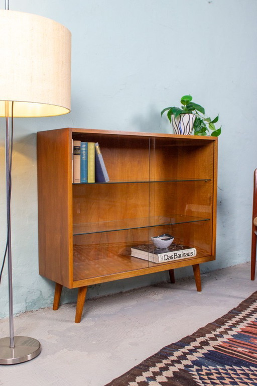 Vintage vitrinekast, boekenkast, ladekast, dressoir, teak, walnoot, jaren 60