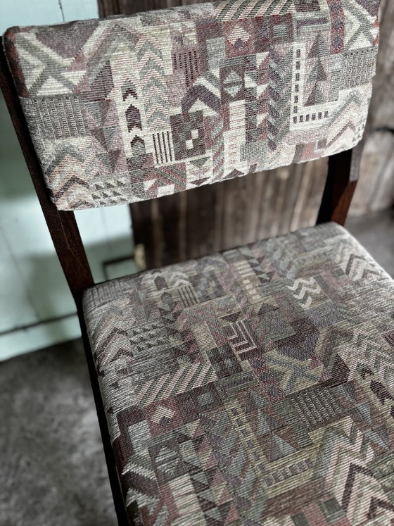 4 chaises vintage en bois avec revêtement graphique – Chaises de salle à manger, Textile, Wood (photo 5 of 9)