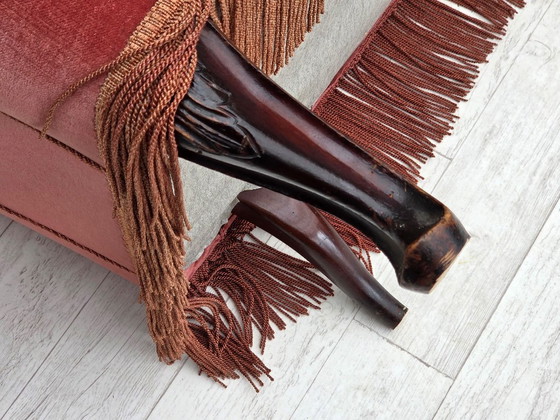 Image 1 of Divano danese a 2 posti, anni '50, velluto rosa salmone, legno di frassino.