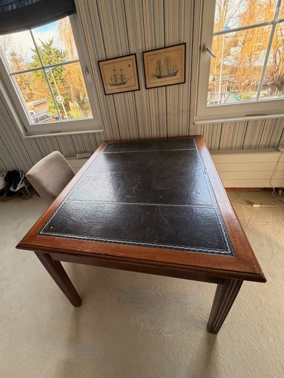 Image 1 of Prachtig Engels Partners Desk met Lederen Inleg