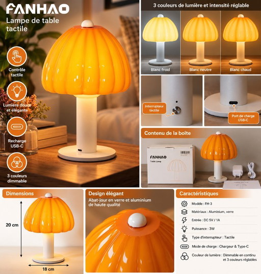 FANHAO Lampe de table tactile FH-3 orange
