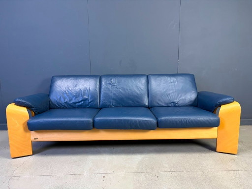 Vintage Pegasus 3 Seater Reclining Sofa by Ekornes, Norway, 1990s – banken, Leather, Wood