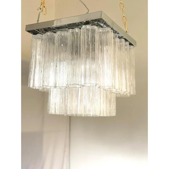 Image 1 of Plafonnier carré Spoutnik en verre de Murano transparent contemporain « Tronchi » de style Venini