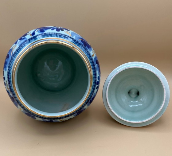 Image 1 of H. Bequet, Jarrón de jengibre, Azul vibrante con detalles dorados, Espectacular