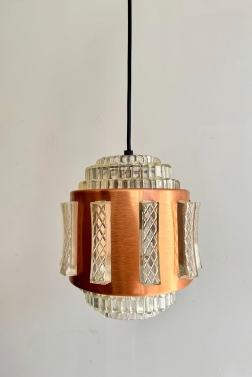 Vintage hanglamp van koper en helder hars