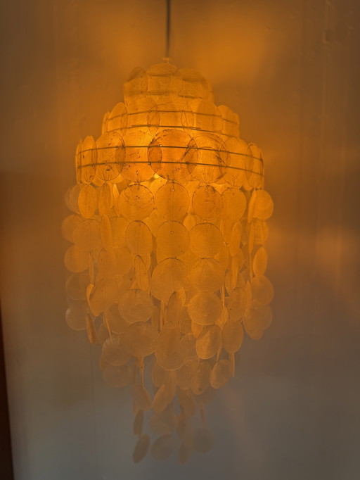 Lampadario vintage XL con conchiglie Capiz anni '70