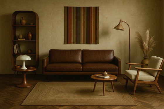 Image 1 of Vintage Indiaas bruin platgeweven jute tapijt, jaren 70