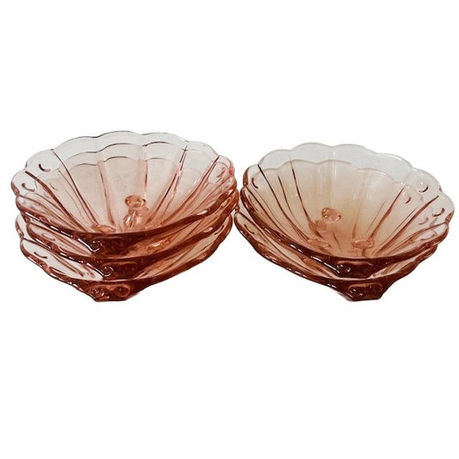 Set of Stolze Hermanova-hut Artdeco bowls shell shape rosaline 1930's